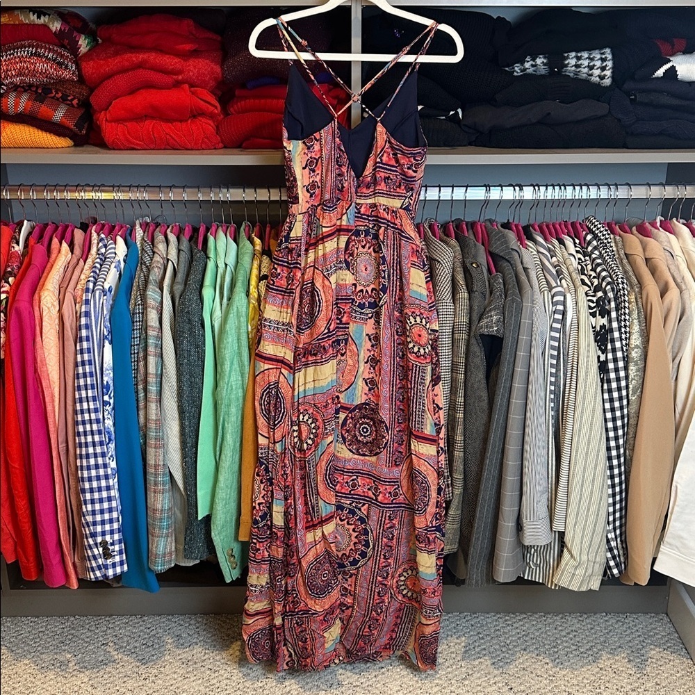 Lulus pink/blue print adjustable strap back zipper lined maxi dress size XS - Picture 3 of 3